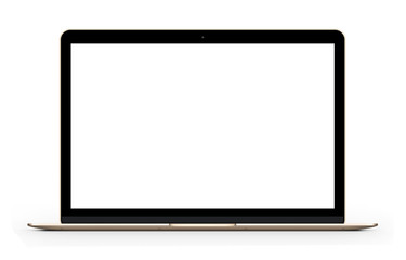 Wall Mural - gold laptop with blank computer screen. front view mock up. 3d illustration