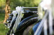 French veteran cars decorated for wedding (traction)