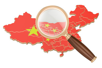 Poster - China under magnifying glass, analysis concept, 3D rendering