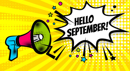 Wall Mural - pop art advertising hello autumn september message megaphone, bullhorn. comics book text balloon. bu