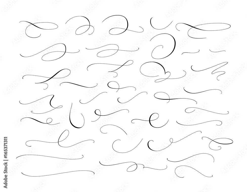 Set of custom decorative swashes and swirls, white on black. Great for wedding invitations, cards, banners, page decoration. - obrazy, fototapety, plakaty 
