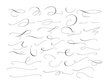 Set Of Custom Decorative Swashes And Swirls, White On Black. Great For Wedding Invitations, Cards, Banners, Page Decoration.