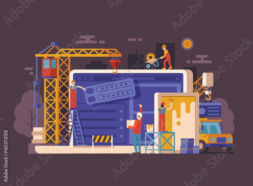 Website Under Construction Concept Background In Flat Design