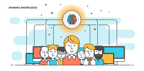 Wall Mural - modern flat line color hero image of sharing knowledge