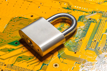 Poster - padlock on a computer circuit board