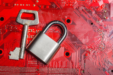 Poster - padlock on a computer circuit board