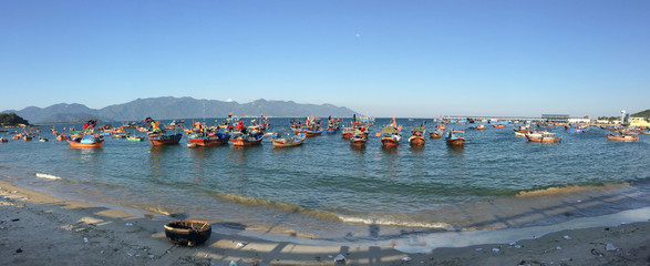 Fishing boats on the sea in Vietnam