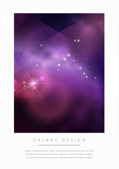 Wall Mural - vector space card design with colorful violet nebula and bright stars.