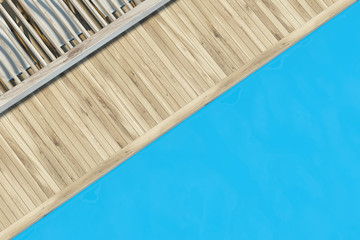 Wall Mural - Top view of a swimming pool with wood