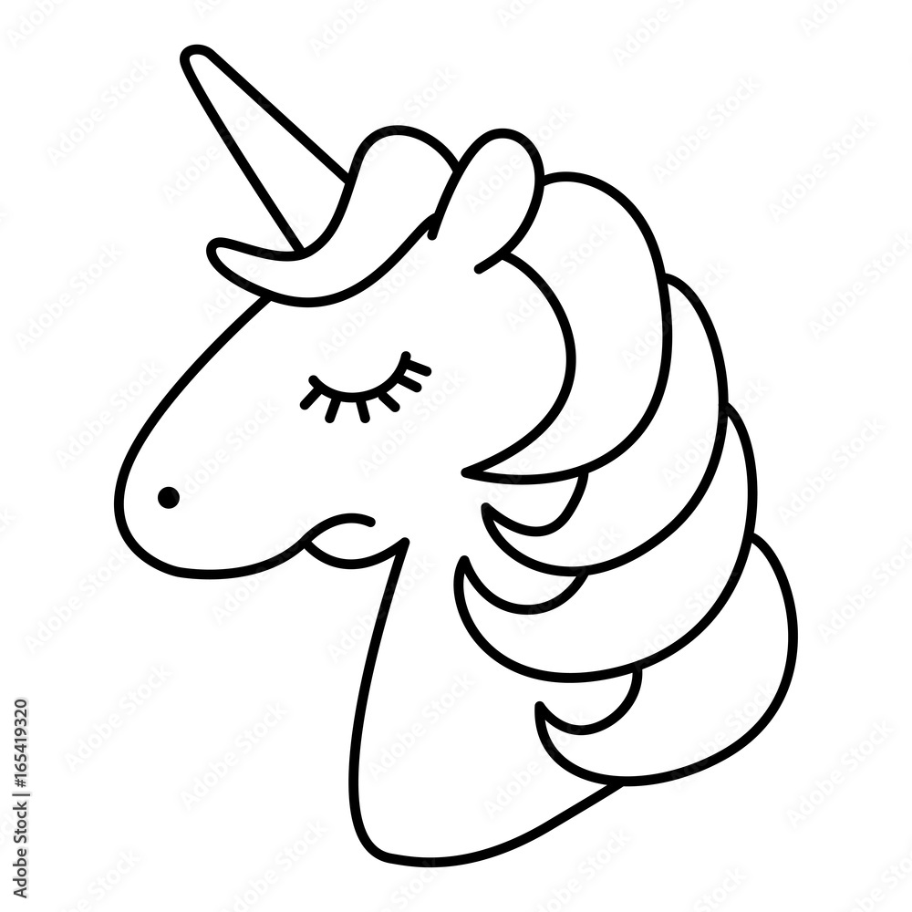Unicorn Head Sad Cartoon Line Art Coloring Page Stock Vector | Adobe Stock
