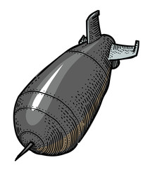 Sticker - Cartoon image of falling bomb. An artistic freehand picture.