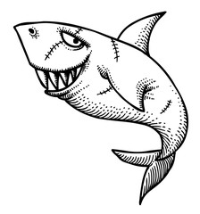 Wall Mural - Cartoon image of shark. An artistic freehand picture.