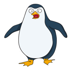 Sticker - Cartoon image of surprised penguin. An artistic freehand picture.