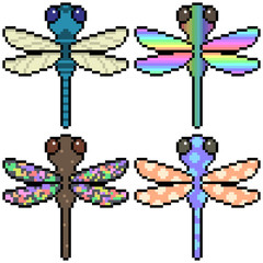 Poster - vector pixel art set dragonfly