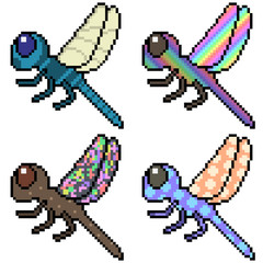 Canvas Print - vector pixel art set dragonfly