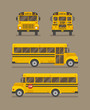 School bus flat illustration. Front, back and two side views.