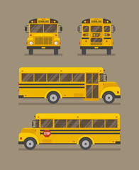 Canvas Print - School bus flat illustration. Front, back and two side views.