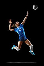 Female Professional Volleyball Player Isolated On Black