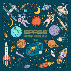 Wall Mural - space objects in universe. vector hand drawn illustrations