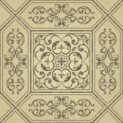 Wall Mural - traditional ornate portuguese and brazilian tiles azulejos. faded dingy worn colors azulejo tiles.