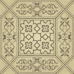 Wall Mural - traditional ornate portuguese and brazilian tiles azulejos. faded dingy worn colors azulejo tiles.
