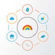 Air Flat Icons Set. Collection Of Storm, Bow, Drop And Other Elements. Also Includes Symbols Such As Storm, Hailstones, Cloud.