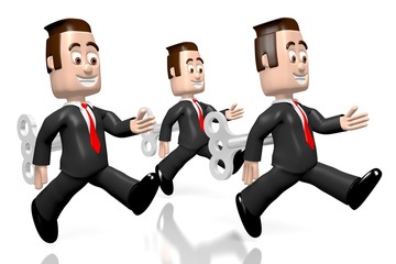 Wall Mural - 3D running businessmen as a wind-up toys - great for topics like performance, career etc.