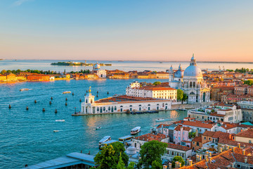 Canvas Print - Top view of old town Vanice at sunset