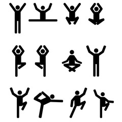 Stick figures set in yoga pose icon - vector illustration