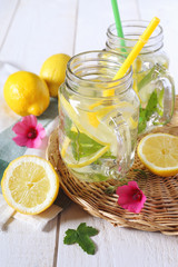 Wall Mural - Cool refreshing drink: pure water, lemon and mint