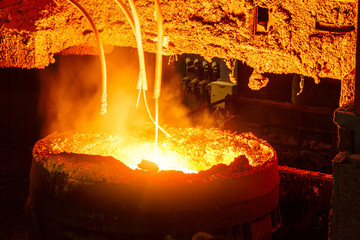 Wall Mural - Liquid metal from blast furnace in the steel plant,industry landscape