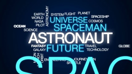 Wall Mural - astronaut animated word cloud, text design animation.