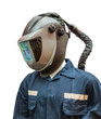 protective welding mask helmet on white background
