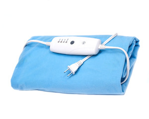 Blue electric heating pad isolated on white background