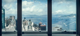 window view of city skyline,shot in Hong Kong,China.