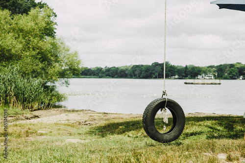 Old Tire Swing Hanged On A Tree Summer Swing Hanging Near
