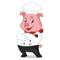 Chef pig cartoon mascot folding hands