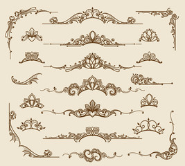 Wall Mural - royal victorian filigree design elements. vector retro queen flourish swirls and antique calligraphy