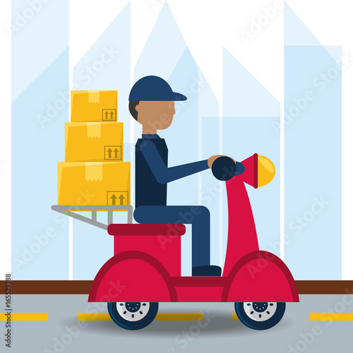 courier delivery with box package in the motocycle Poster