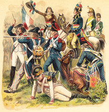 Historical Military Uniforms From France - 1789-1799 (French Revolution) / Vintage Illustration