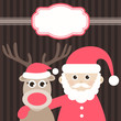 Christmas card with cute deer and Santa Claus
