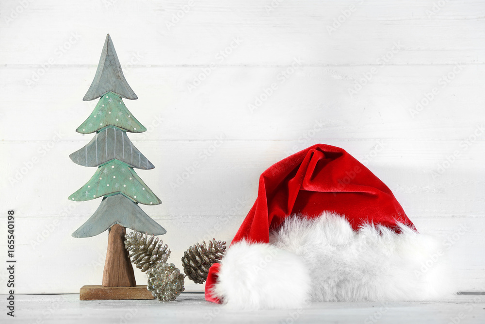 Trendy Christmas decorations on light background