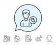 © blankstock - Search User line icon. Profile Avatar with Magnifying glass sign. Male Person silhouette symbol. Report, Sale Coupons and Chart line signs. Download, Group icons. Editable stroke. Vector
