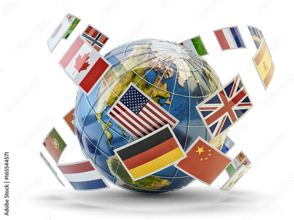 World Connection With Flags Global communication and international messaging concept, national ...