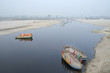 Pilgrim boats on Yamuna river in Vrindavan.