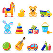 Toys set isolated on white background. Including horse, teddy bear, ball, cubes toys . Vector illustration preschool activity children toys set isolated on white background
