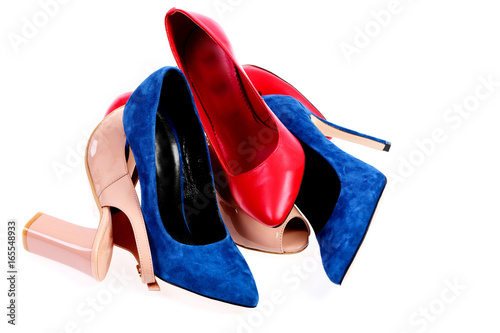 Fotografia, Obraz Pile of womens shoes in various colours