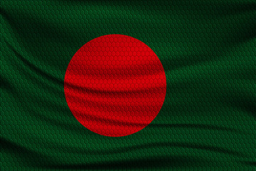 Canvas Print - National flag of Bangladesh on wavy fabric with a volumetric pattern of hexagons. Vector illustration.