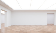 Empty White Room Modern Space Interior 3d Rendering Image.White Room Many Rooms Are Connected.There Are Wood Floor,white Wall