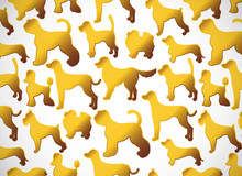 Horizontal Card. Pattern With Cute Cartoon Gold Dog Silhouettes. Different Breeds.